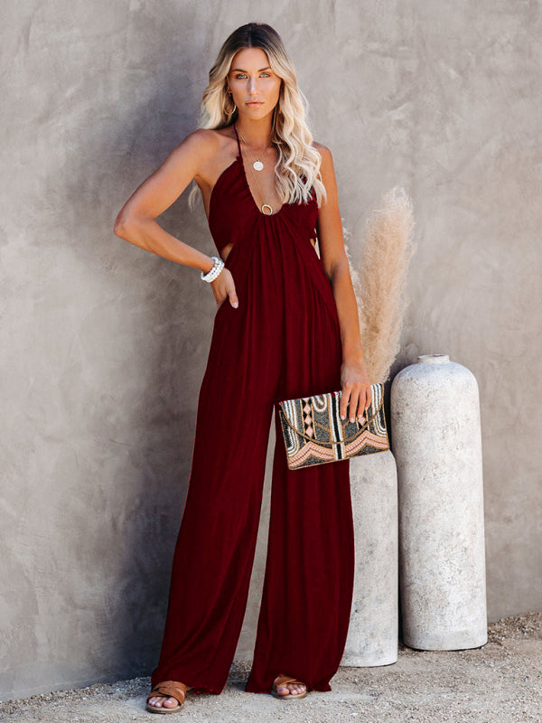 U-Neck Halter Backless Wide Leg Jumpsuit