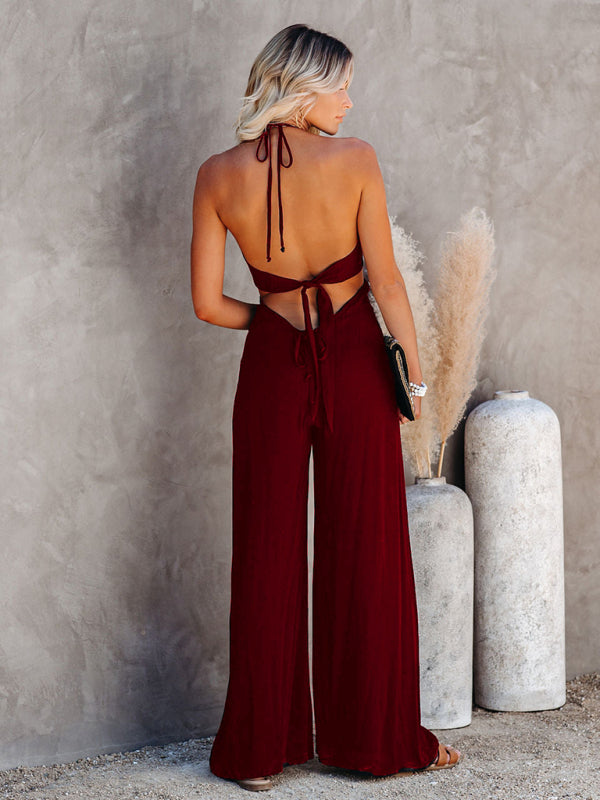 U-Neck Halter Backless Wide Leg Jumpsuit