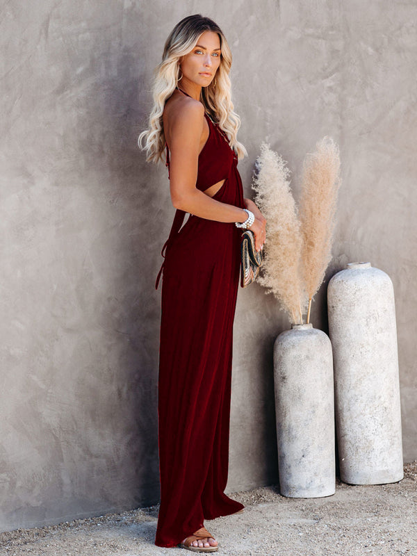 U-Neck Halter Backless Wide Leg Jumpsuit