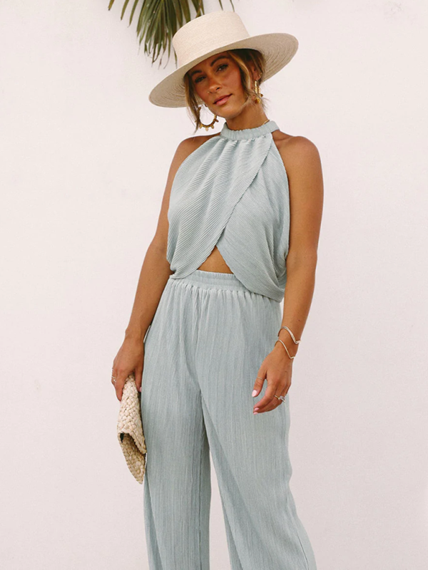 Tulip Halter Neck Backless Casual Wide Leg Jumper