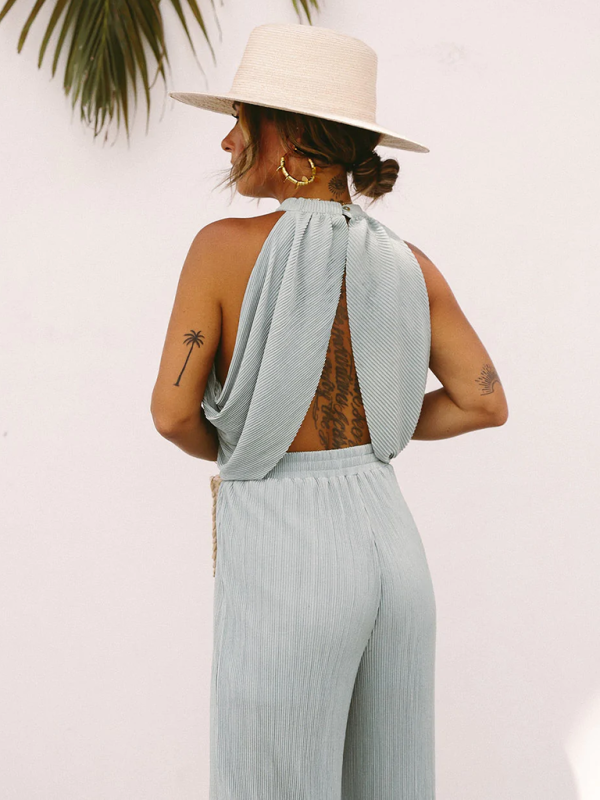 Tulip Halter Neck Backless Casual Wide Leg Jumper