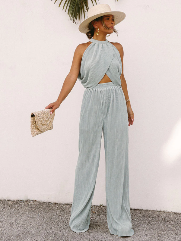 Tulip Halter Neck Backless Casual Wide Leg Jumper