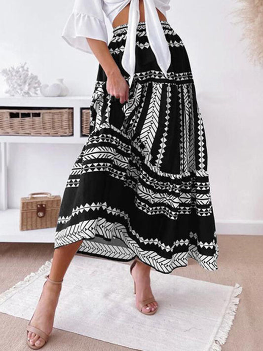 Bohemian Ethnic Stripe Printed Maxi Skirt