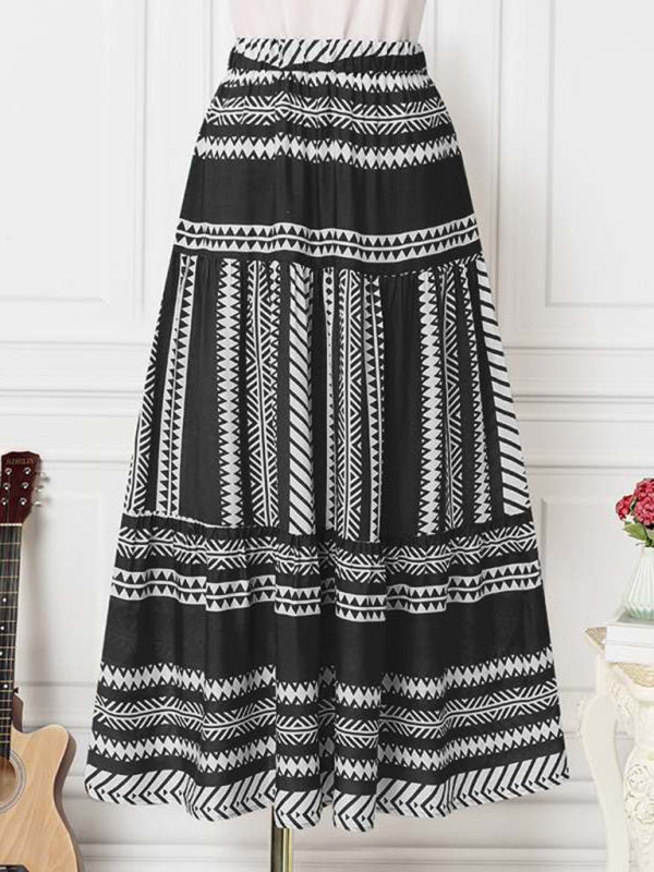 Bohemian Ethnic Stripe Printed Maxi Skirt