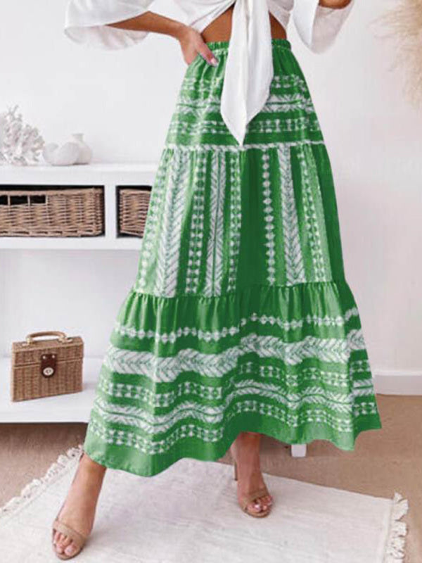 Bohemian Ethnic Stripe Printed Maxi Skirt