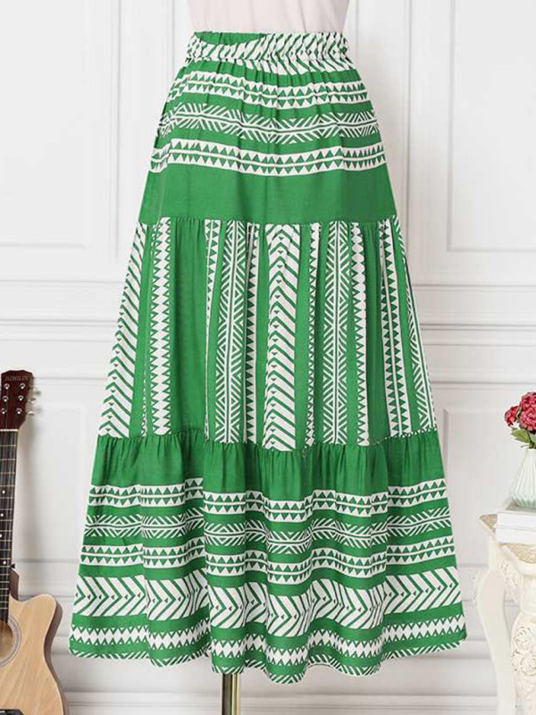 Bohemian Ethnic Stripe Printed Maxi Skirt