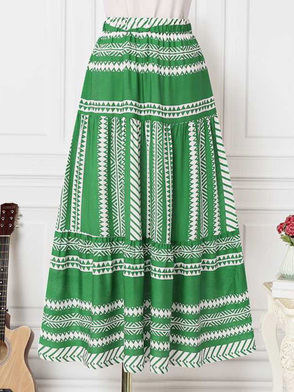 Bohemian Ethnic Stripe Printed Maxi Skirt