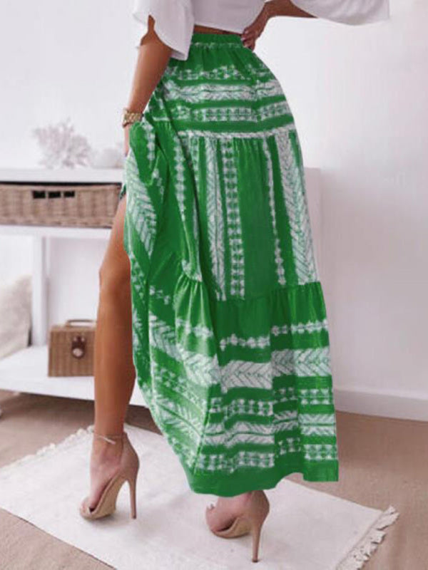 Bohemian Ethnic Stripe Printed Maxi Skirt