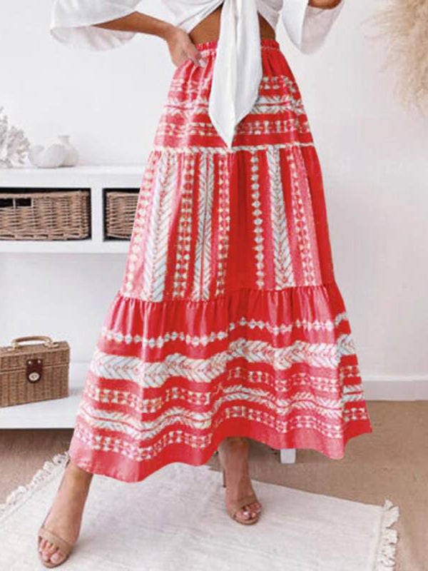 Bohemian Ethnic Stripe Printed Maxi Skirt