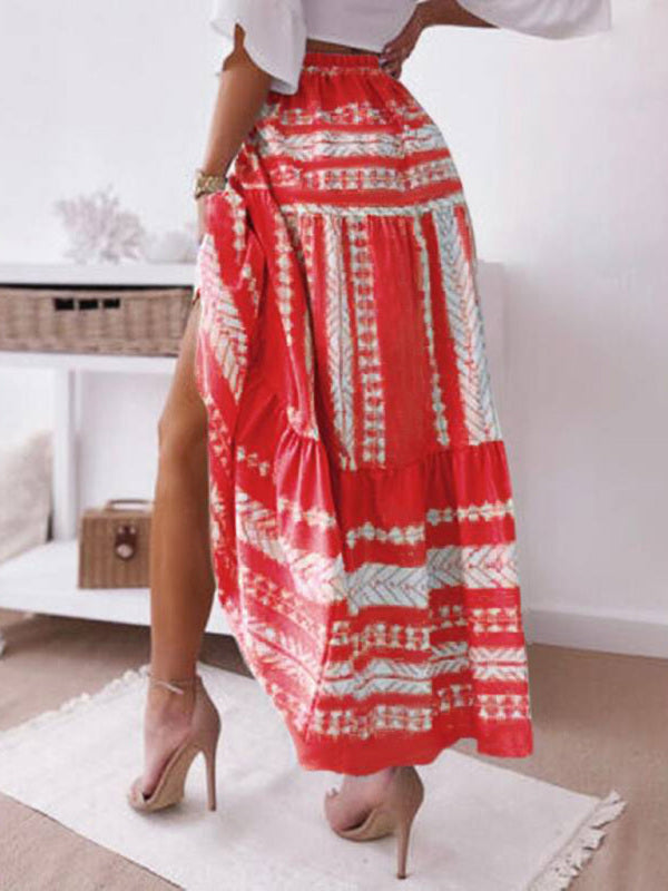 Bohemian Ethnic Stripe Printed Maxi Skirt