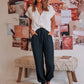 Solid Color Cotton Linen Drawstring Waist Casual Pants