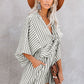 Nautical Striped Bowtie V-Neck Trumpet Sleeve Romper