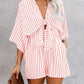Nautical Striped Bowtie V-Neck Trumpet Sleeve Romper