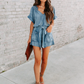 Bohemian Denim Washed V-Neck Loose Romper