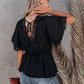 Sexy Lace Panel Solid Color V-Neck Boho Top