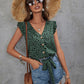 Bohemian Green Polka Dot Print V-Neck Top