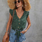 Bohemian Green Polka Dot Print V-Neck Top