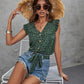 Bohemian Green Polka Dot Print V-Neck Top