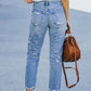 Women's High Waist Ripped Straight Leg Jeans