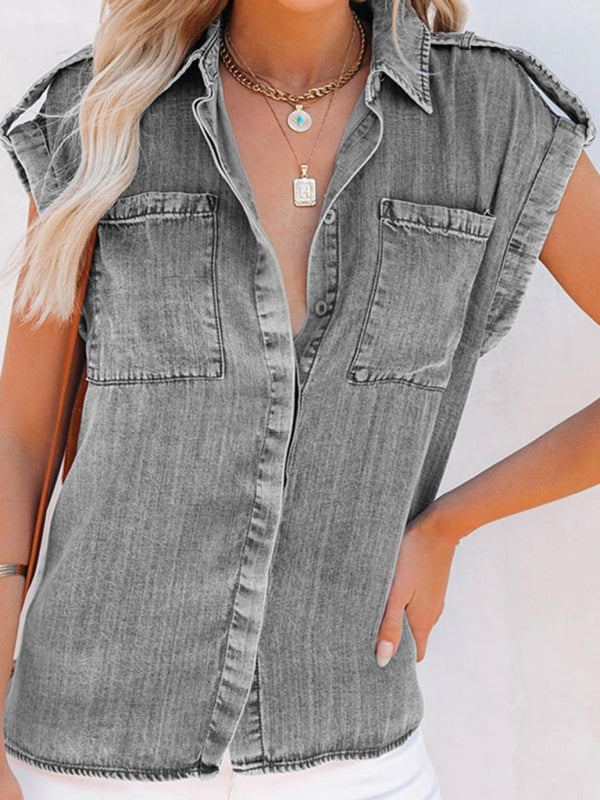 Sleeveless Denim Pocket Oversized Top