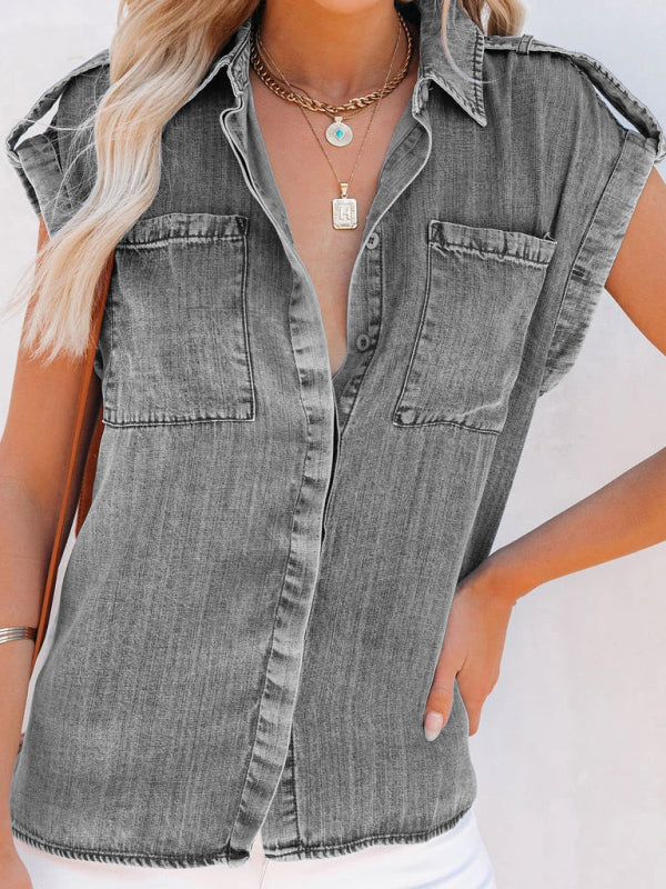 Sleeveless Denim Pocket Oversized Top