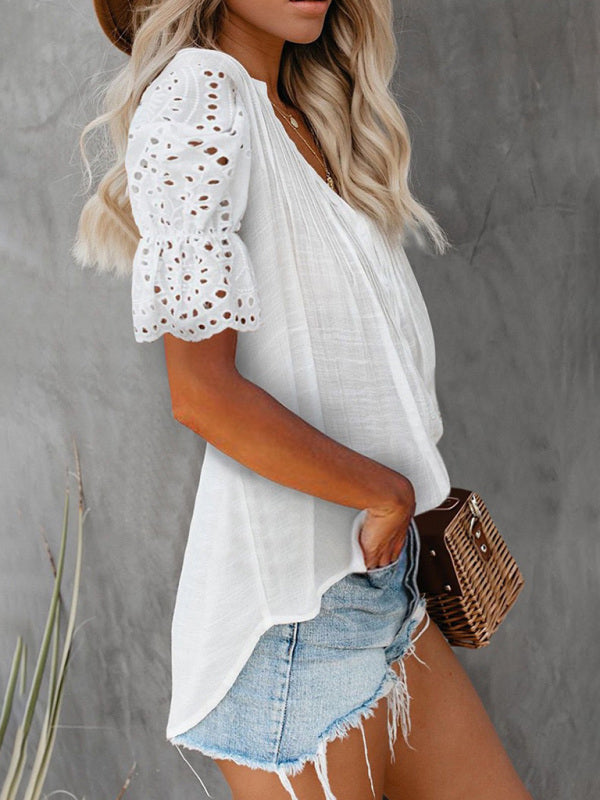 White lace puff top sleeve top