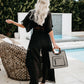 Women's Solid Color Embroidered Lace Maxi Beach Cover-Up Dress