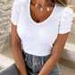 Ribbed Knit V-Neck Ruff Sleeves Top