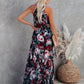 Floral Rose Print Halter Swing Beach Maxi Dress