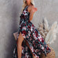 Floral Rose Print Halter Swing Beach Maxi Dress