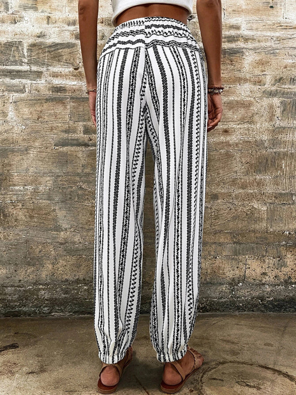 Boho Striped Print High Waist Lounge Pants