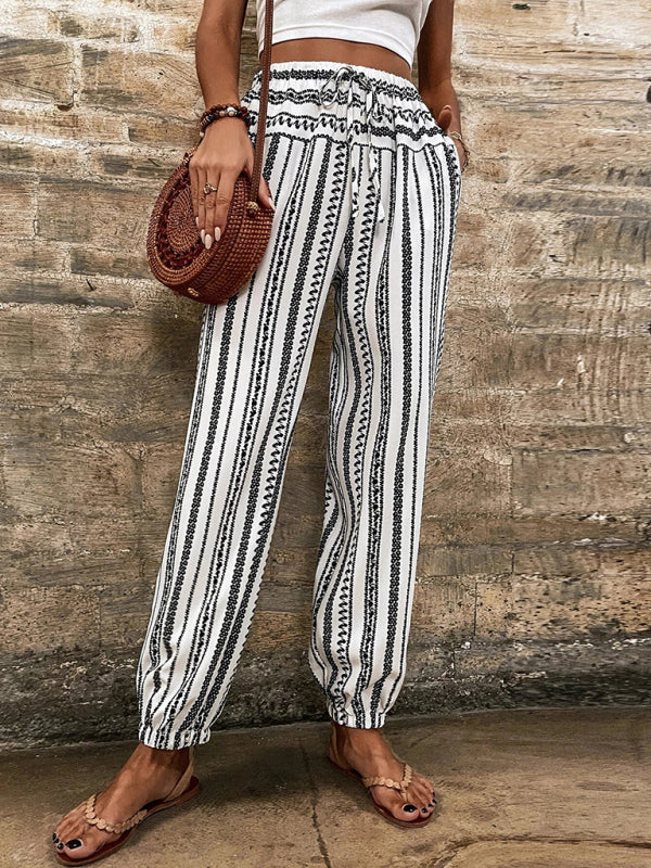Boho Striped Print High Waist Lounge Pants