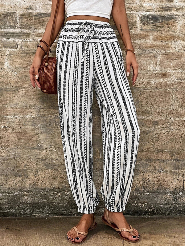 Boho Striped Print High Waist Lounge Pants