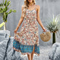 Bohemian Floral Print V-Neck Button Midi Dress