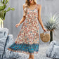 Bohemian Floral Print V-Neck Button Midi Dress
