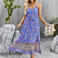 Bohemian Floral Print V-Neck Button Midi Dress