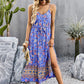 Bohemian Floral Print V-Neck Button Midi Dress