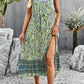 Bohemian Floral Print V-Neck Button Midi Dress