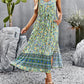 Bohemian Floral Print V-Neck Button Midi Dress