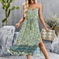 Bohemian Floral Print V-Neck Button Midi Dress