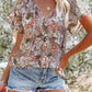 Boho Floral Printed V-Neck Flounce Sleeve Shirt
