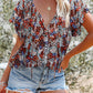 Boho Floral Printed V-Neck Flounce Sleeve Shirt