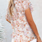 Boho Floral Printed V-Neck Flounce Sleeve Shirt