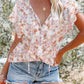 Boho Floral Printed V-Neck Flounce Sleeve Shirt