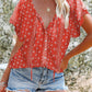 Boho Floral Printed V-Neck Flounce Sleeve Shirt