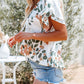 Boho Floral Printed V-Neck Flounce Sleeve Shirt