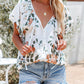 Boho Floral Printed V-Neck Flounce Sleeve Shirt