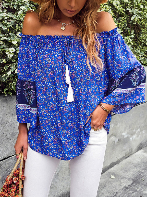 Bohemian Off the Shoulder Floral Print Shirt