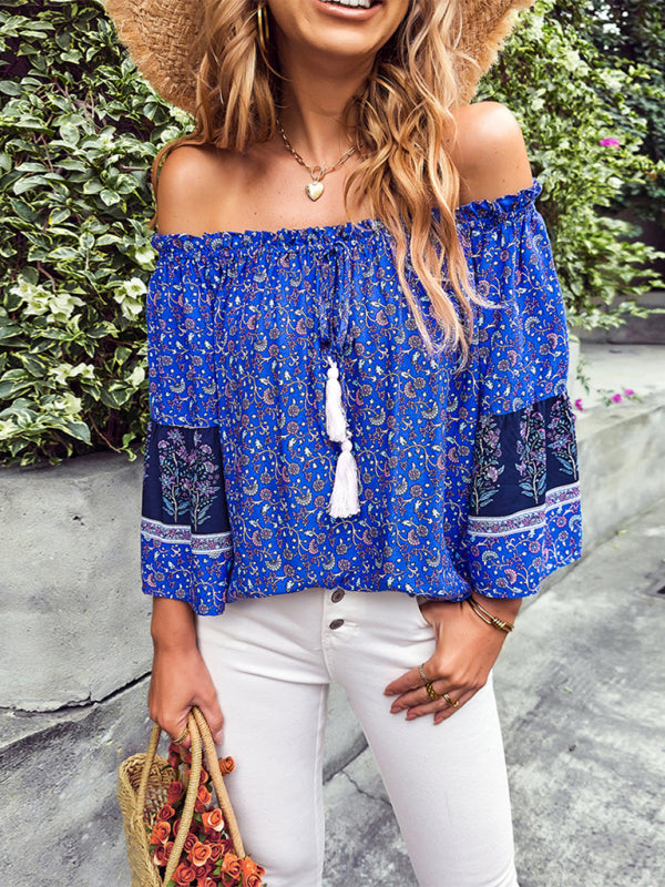 Bohemian Off the Shoulder Floral Print Shirt