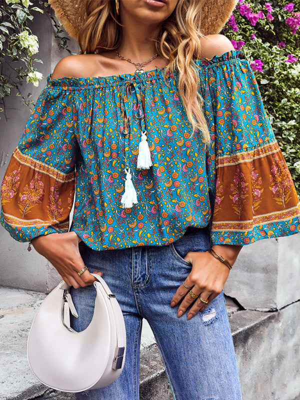 Bohemian Off the Shoulder Floral Print Shirt
